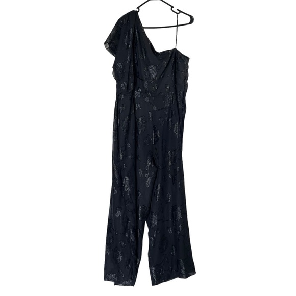 ADRIANNA PAPELL Plus Size Black Floral Chiffon One-Shoulder Jumpsuit - Picture 4 of 12